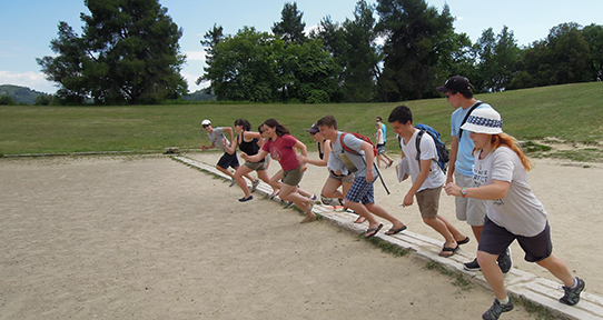 UVic students racing at ancient Olympia, Greece
